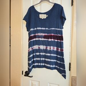 Adventura Striped Blue White Purple Cotton Tye-Dye Tunic Top Size Large EUC